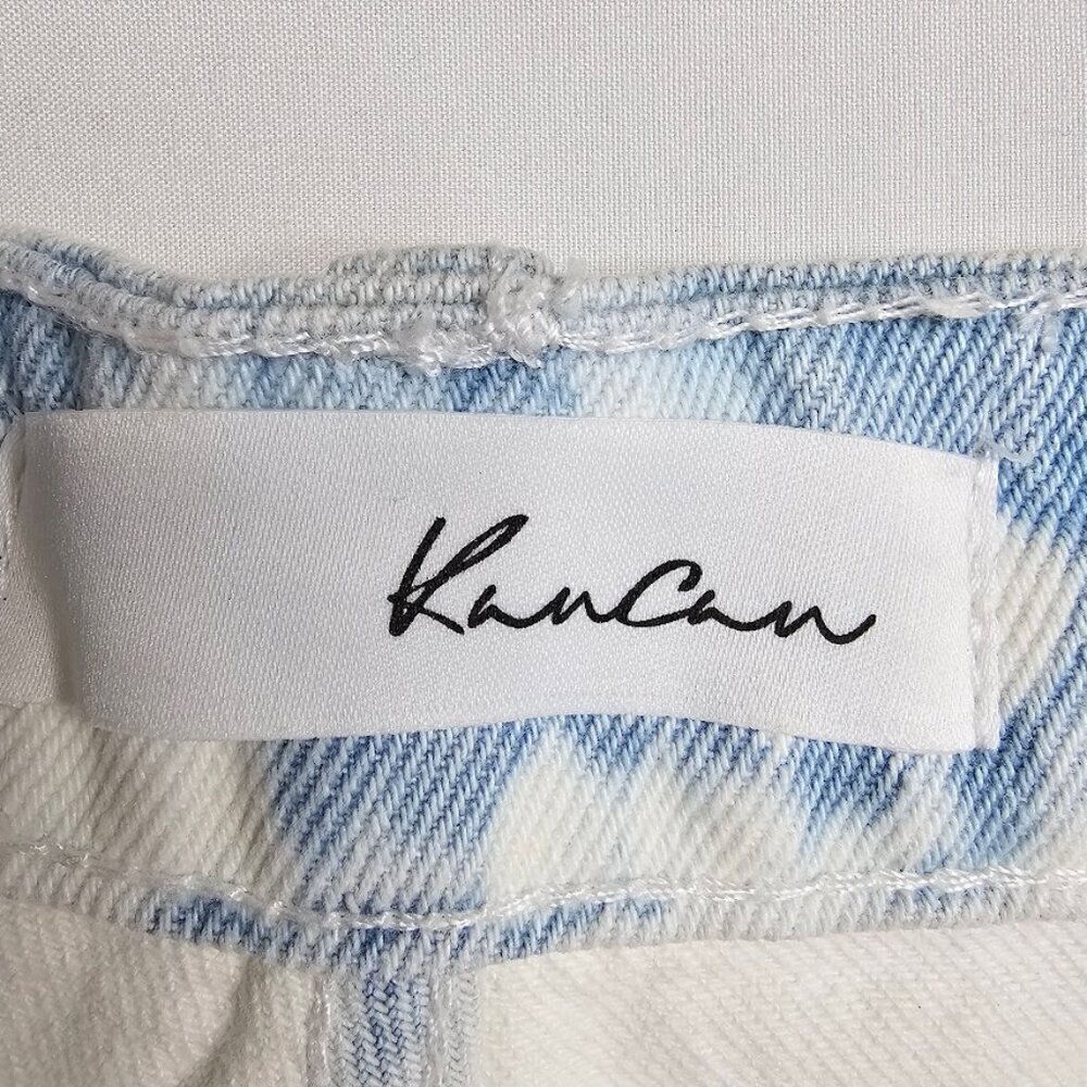 NEW KANCAN Maggie Jean Shorts size 13/30 BLUE & WHITE Denim High Rise Raw Hem - Picture 7 of 8